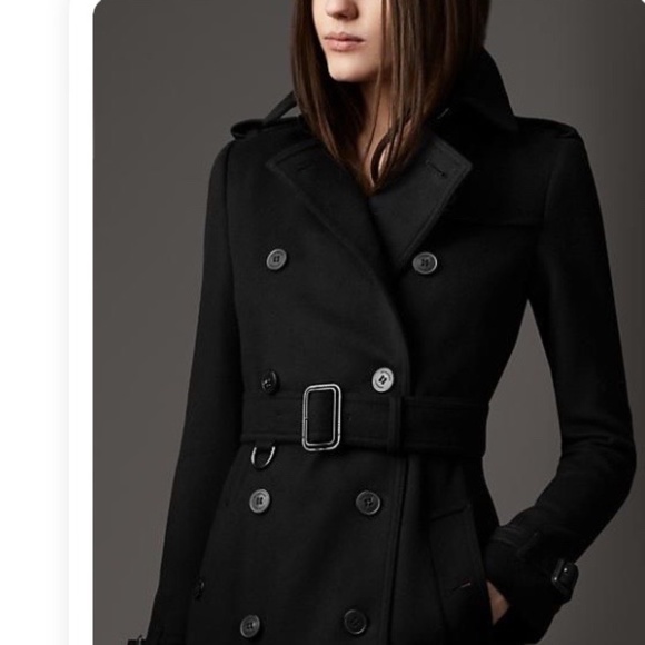 Burberry Mid-Length Wool Cashmere Trench Coat, Black, Size 6 - Picture 2 of 10